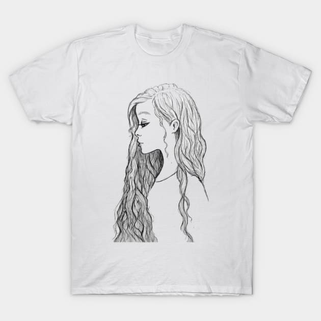 long hair cartoon girl T-Shirt by OddityArts